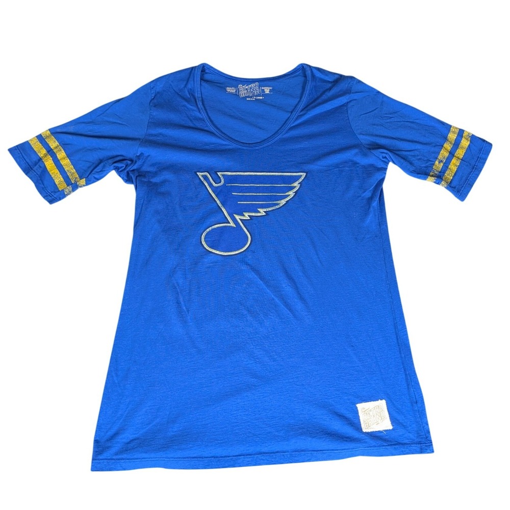 Original Retro Brand St Louis Blues‎ NHL Graphic T-Shirt Blue Scoop Neck Womens